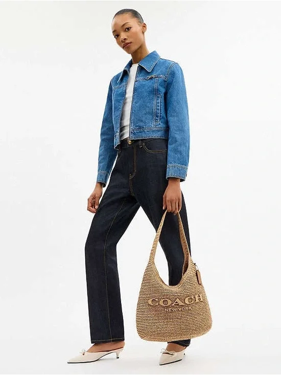 Coach Woven Straw Shoulder Bag in Natural Tan - Picture 2 of 9